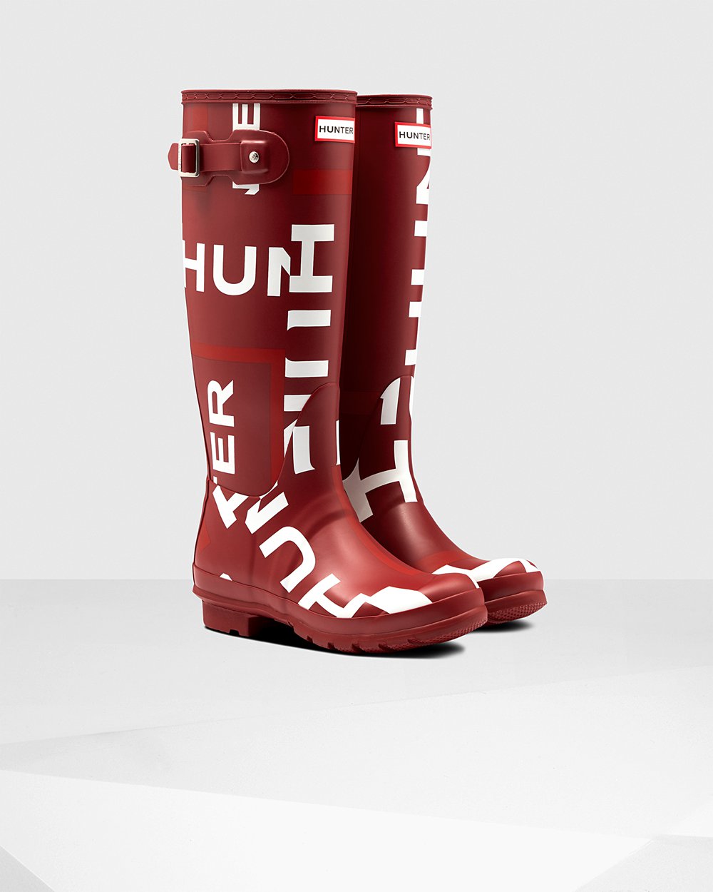 Hunter Mujer Original Exploded Logo - Botas de Lluvia Gris Rojas - 841-DUTLYN